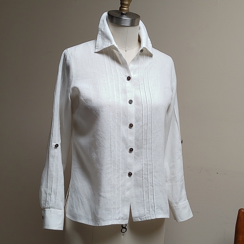 Vintage White Linen Shirt with Pin Tucks